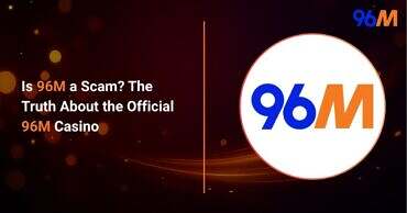 96M official casino logo with background showing article about whether 96M is a scam or legit