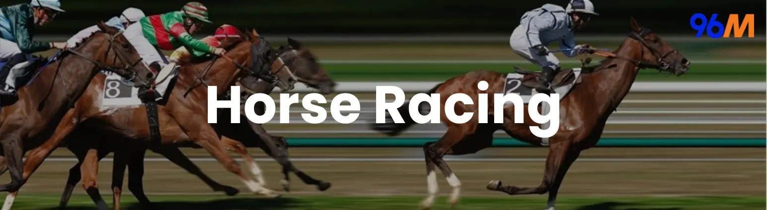 Jockeys racing on horses symbolizing horse racing betting options on 96M online sportsbook platform