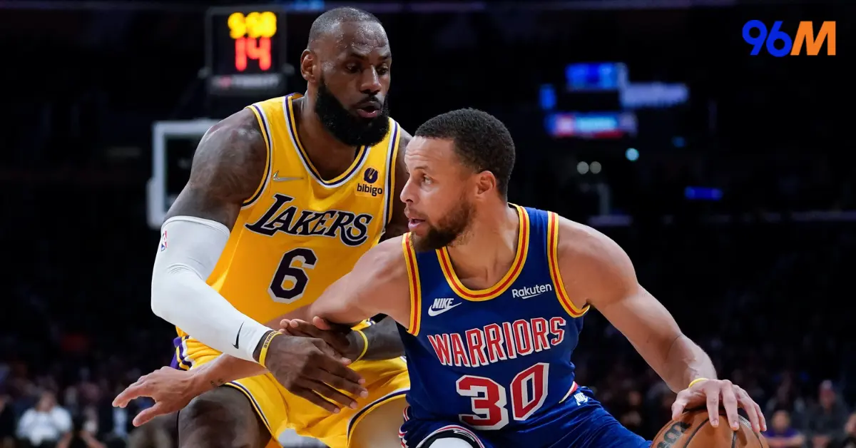 Basketball betting image featuring two professional players during a live NBA game on 96M sportsbook